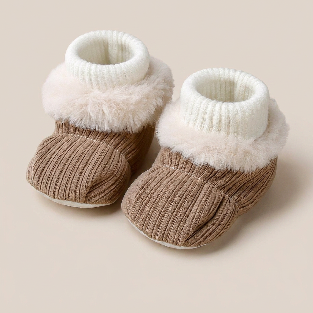 Fur Trim Ribbed Knit Booties