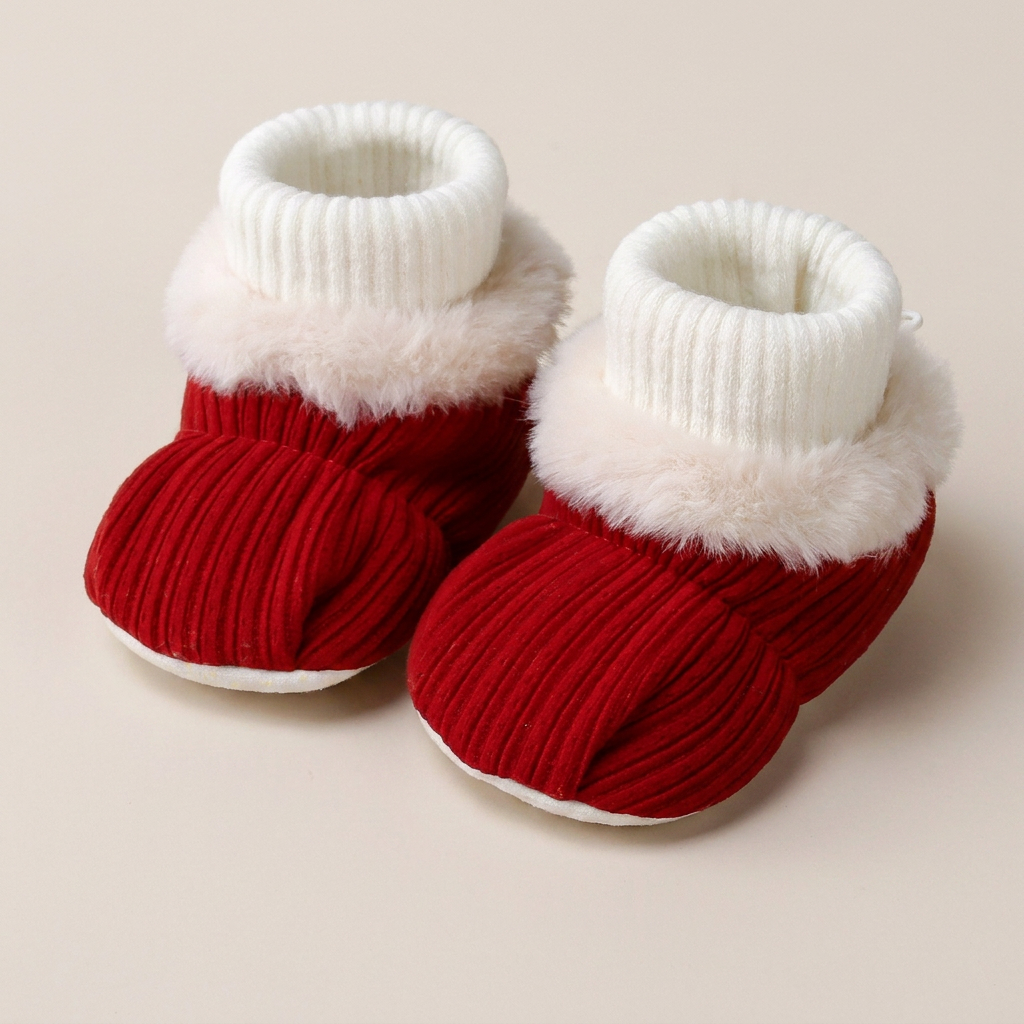 Fur Trim Ribbed Knit Booties
