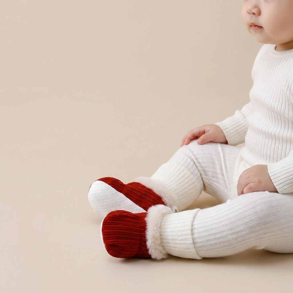 Fur Trim Ribbed Knit Booties