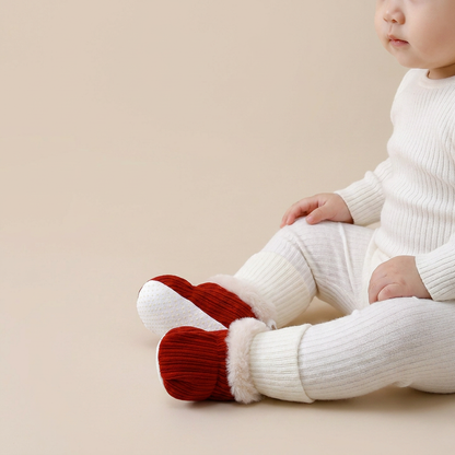 Fur Trim Ribbed Knit Booties