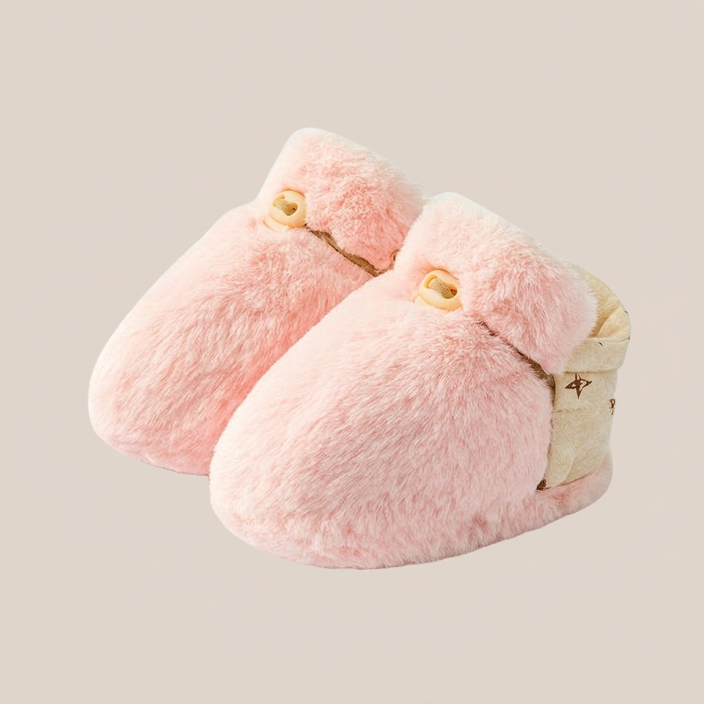 Fluffy Button Trim Booties