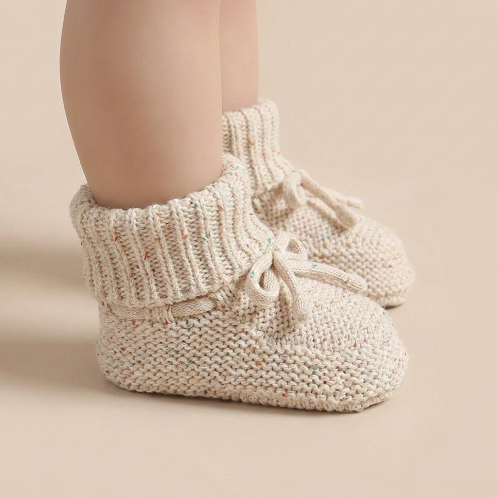 Speckled Knit Bow Booties