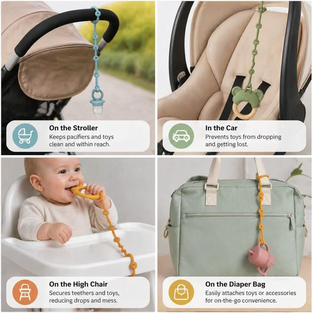 Silicone Baby Clip with Anti-Loss Protection – for Pacifiers & Toys (5 Pieces)