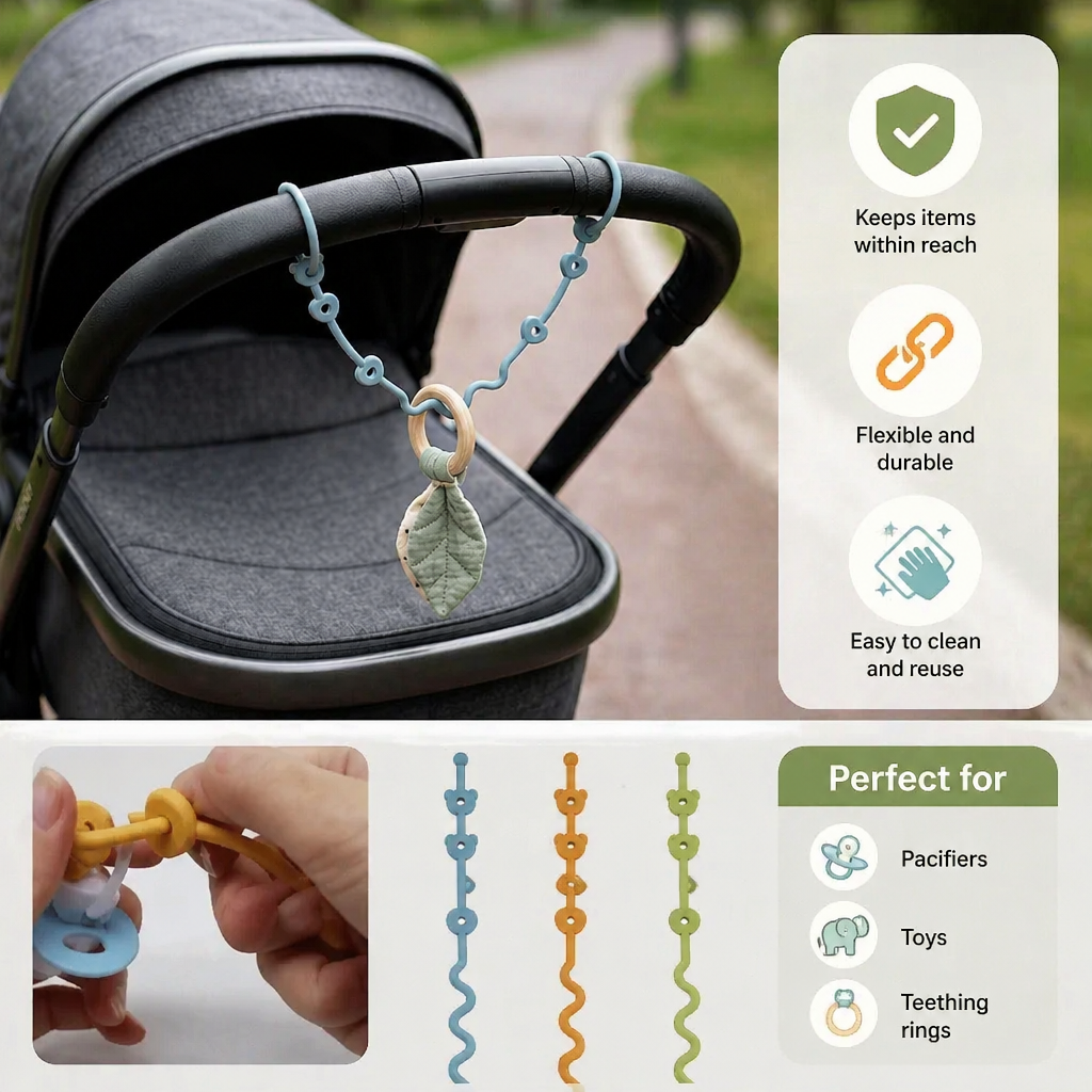 Silicone Baby Clip with Anti-Loss Protection – for Pacifiers & Toys (5 Pieces)