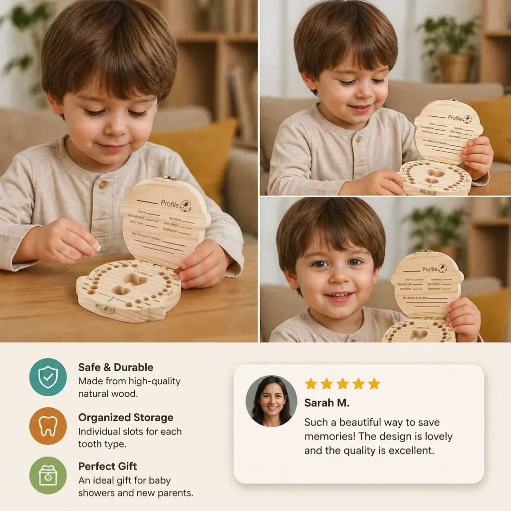 Wooden Baby Tooth Box – Kids Milk Teeth Storage & Keepsake Organizer