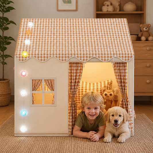 Kids Play House Tent with Checkered Roof