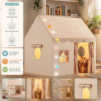 Kids Play House Tent with Checkered Roof