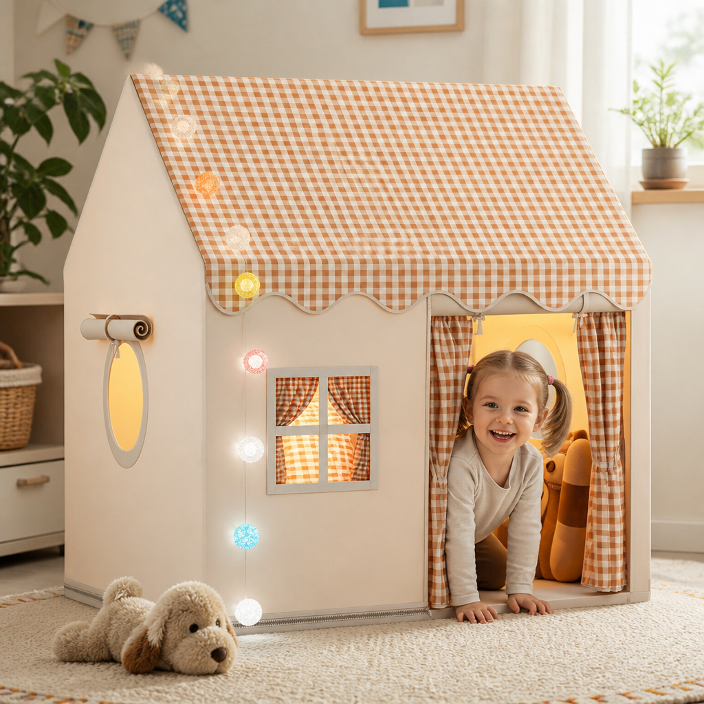 Kids Play House Tent with Checkered Roof