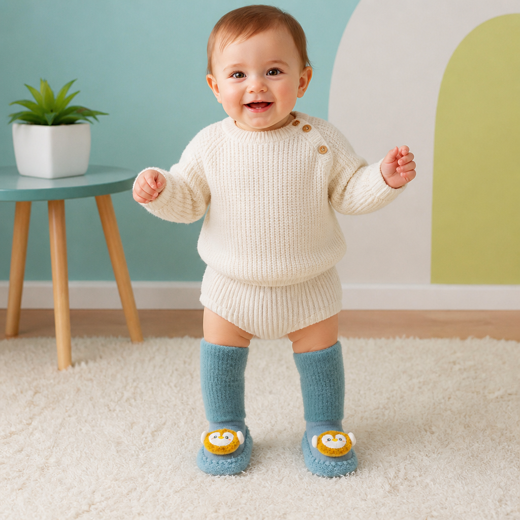 Warm Baby Non-Slip Socks – Lined Knee-High Socks with Cute Design for Babies & Toddlers