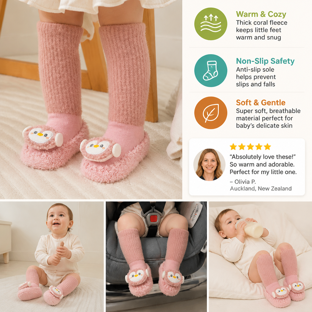 Warm Baby Non-Slip Socks – Lined Knee-High Socks with Cute Design for Babies & Toddlers