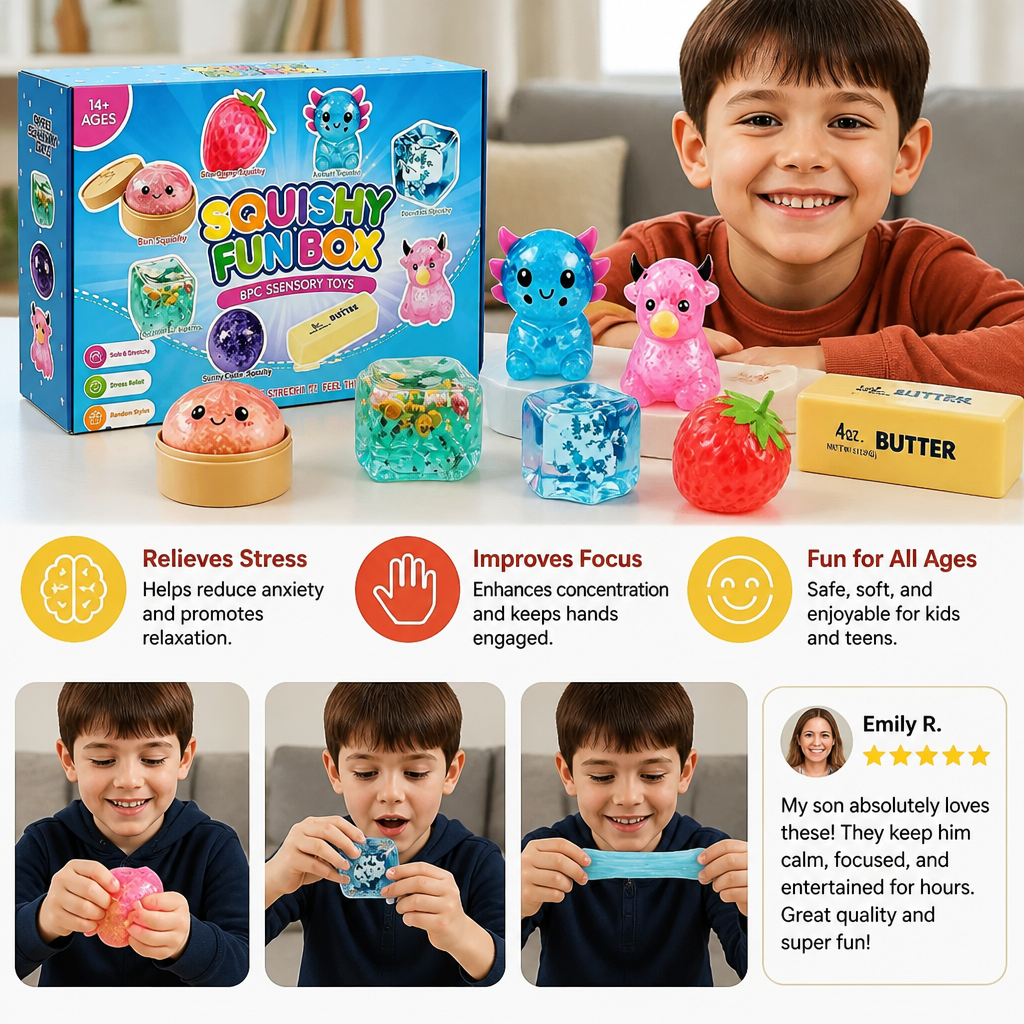 Premium Squishy Fidget Toy Set – 8 Sensory Toys