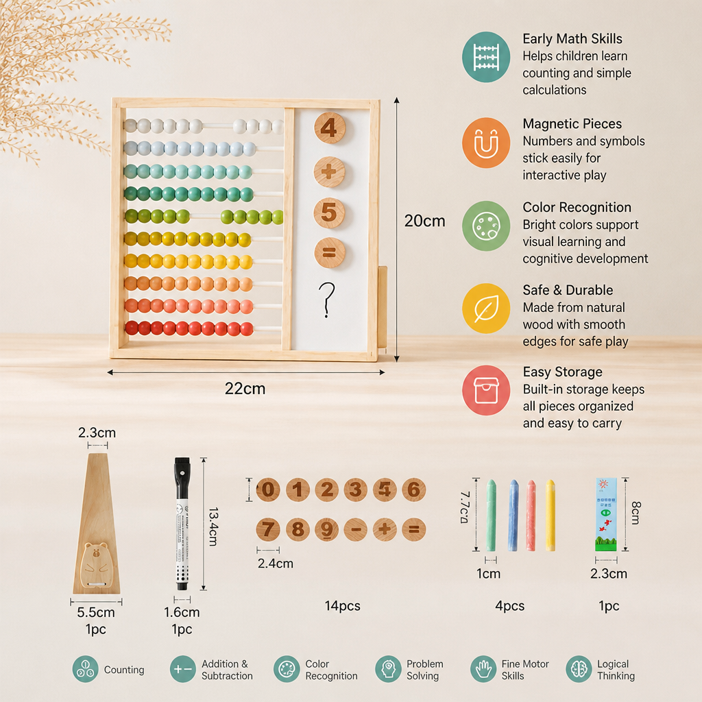 Magnetic Wooden Abacus for Kids – Educational Toy with Numbers and Colors