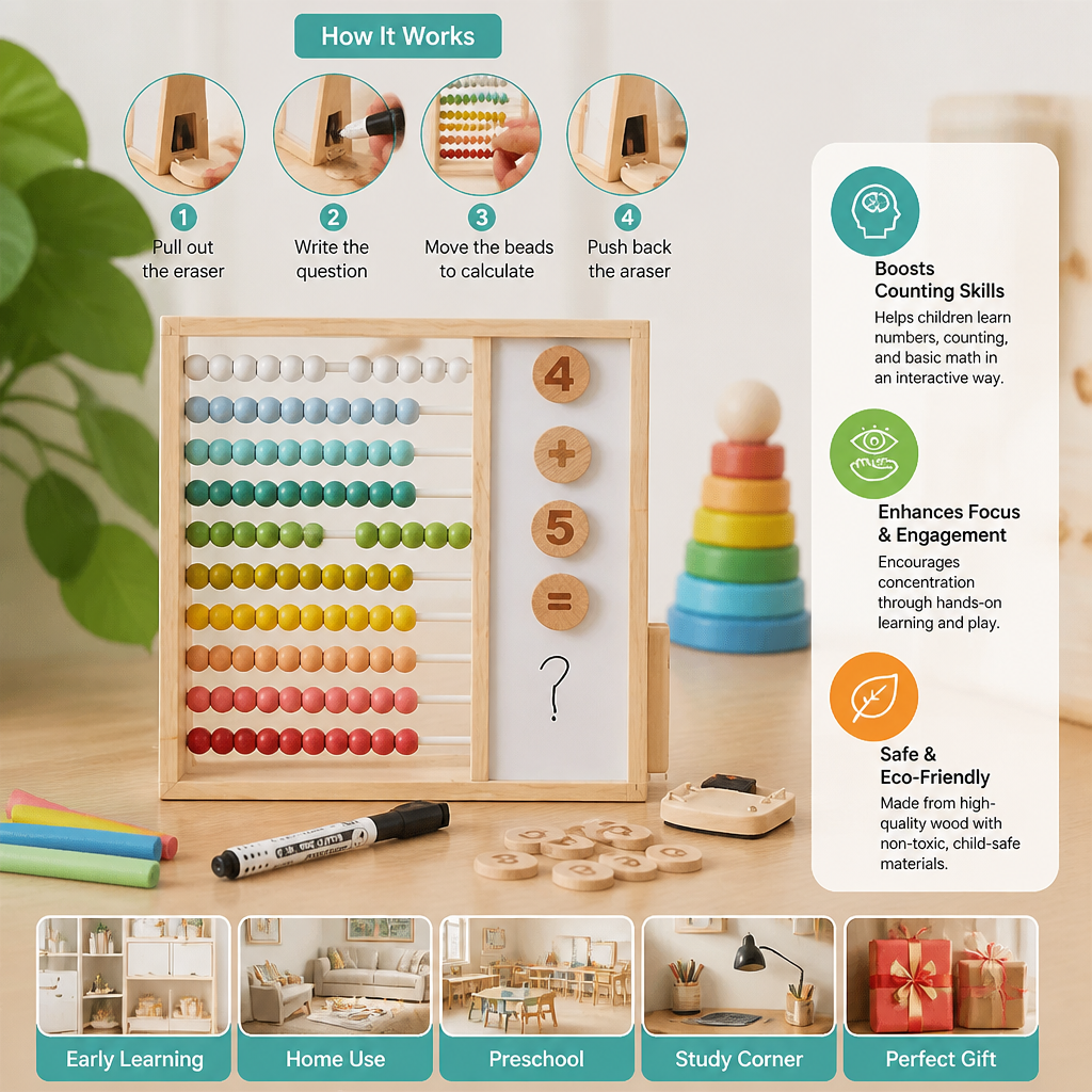 Magnetic Wooden Abacus for Kids – Educational Toy with Numbers and Colors