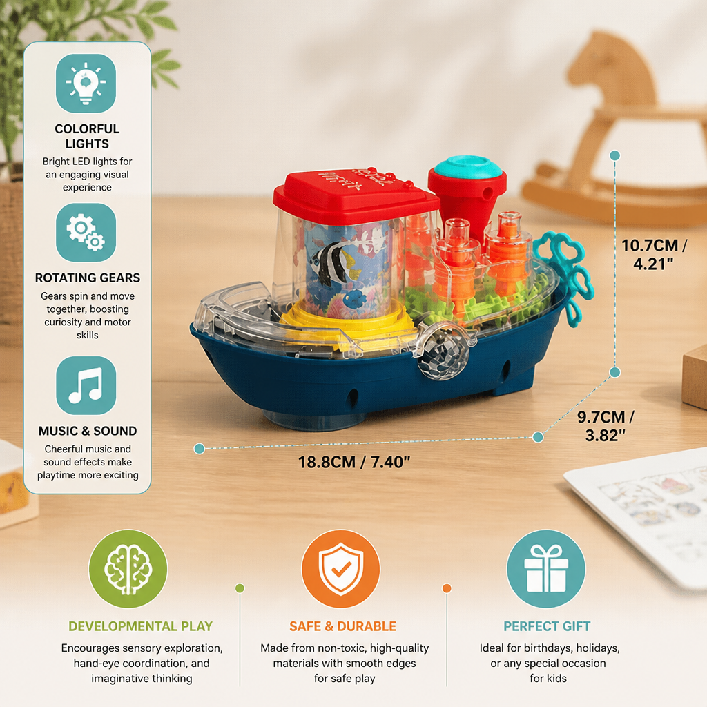Light-Up Gear Boat – Musical Electric Toy Boat for Kids