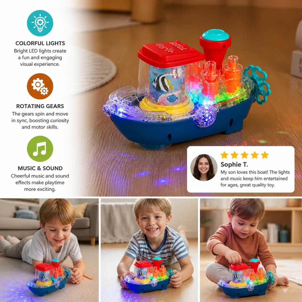 Light-Up Gear Boat – Musical Electric Toy Boat for Kids