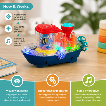 Light-Up Gear Boat – Musical Electric Toy Boat for Kids