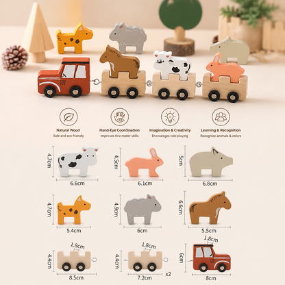 Wooden Farm Animal Train – Toy with Flexible Wheels for Children