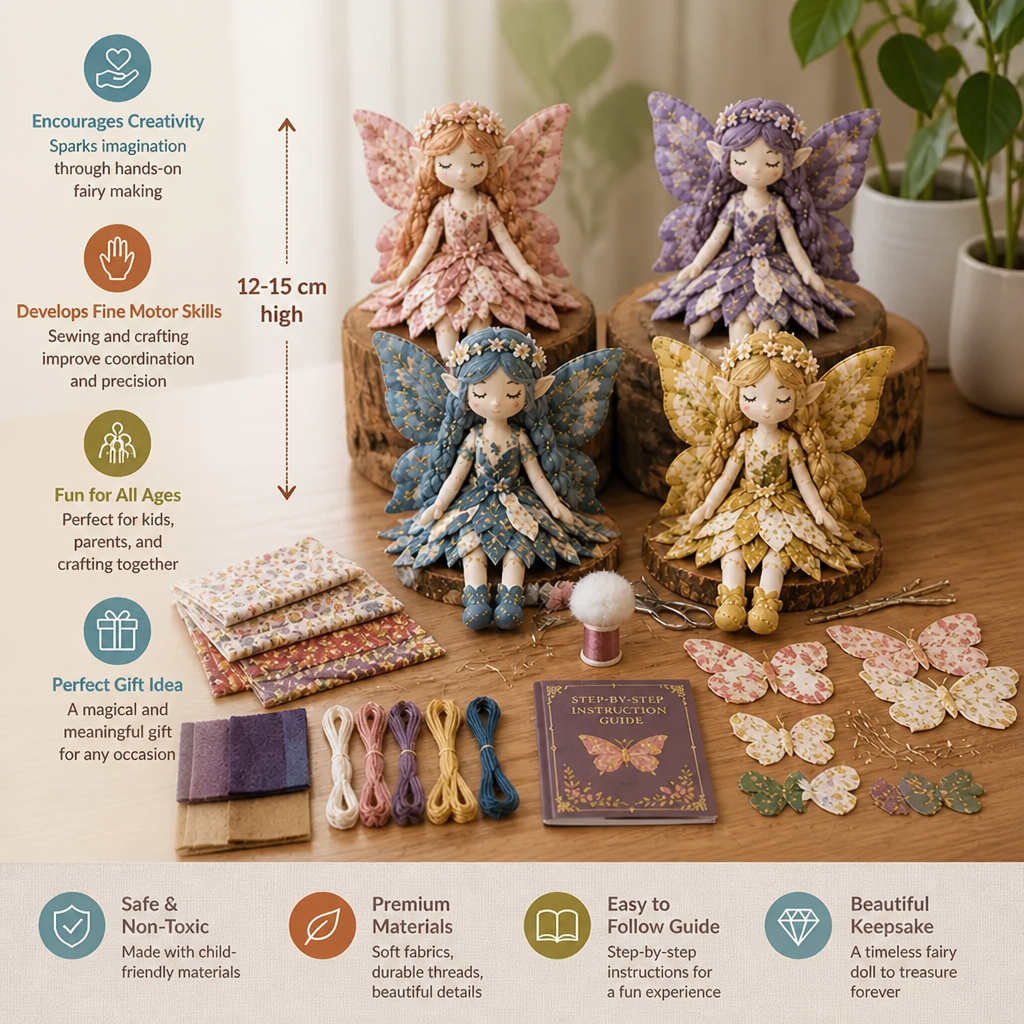 Fairy DIY Sewing Kit for Kids – Make Enchanting Fairy Dolls with Fabric, Accessories & Instructions