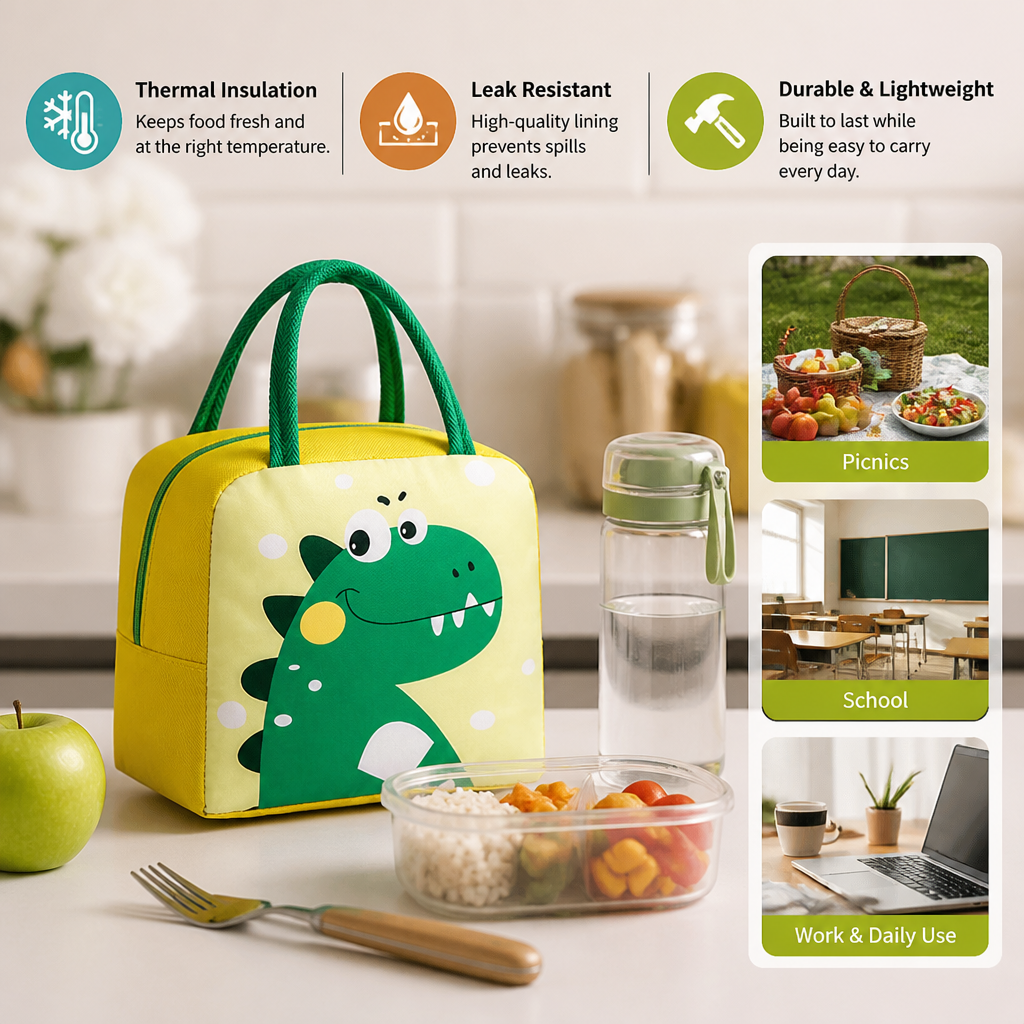 Cartoon Animal Insulated Lunch Bag for Kids
