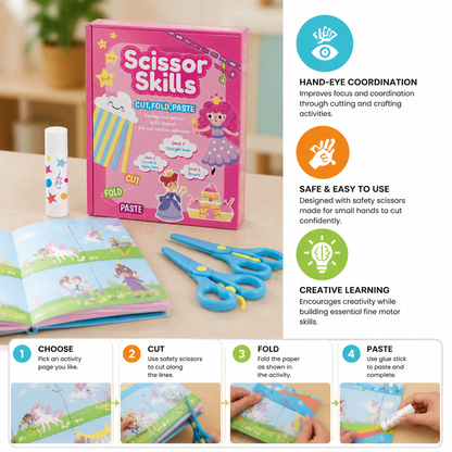 Kids Scissor Skills Activity Book – Safe Cutting Practice with Safety Scissors