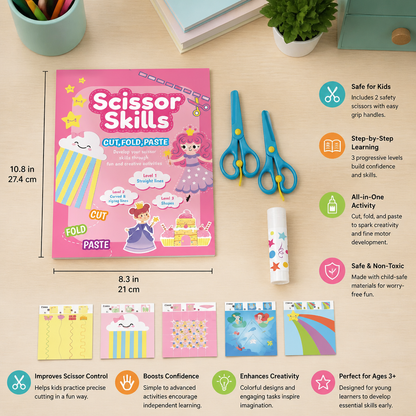 Kids Scissor Skills Activity Book – Safe Cutting Practice with Safety Scissors