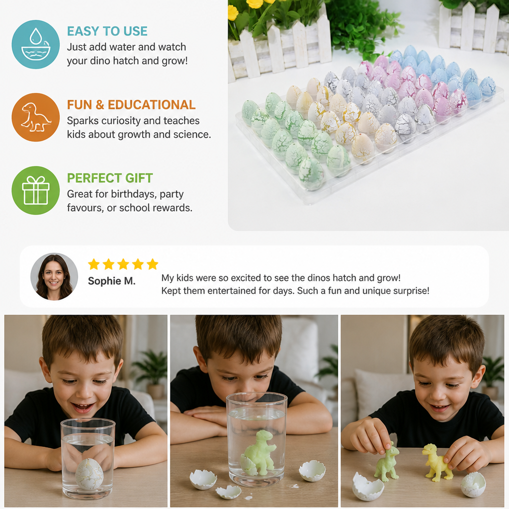 Hatching Dinosaur Egg Kit – Grow-in-Water Dino Eggs with Surprise Toys