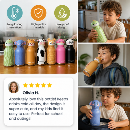 Cute Cartoon Animal Insulated Stainless Steel Straw Cup – 480ml