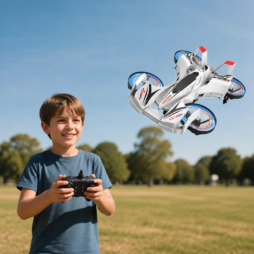2-in-1 Remote Control Flying Drone & Stunt Racing Car