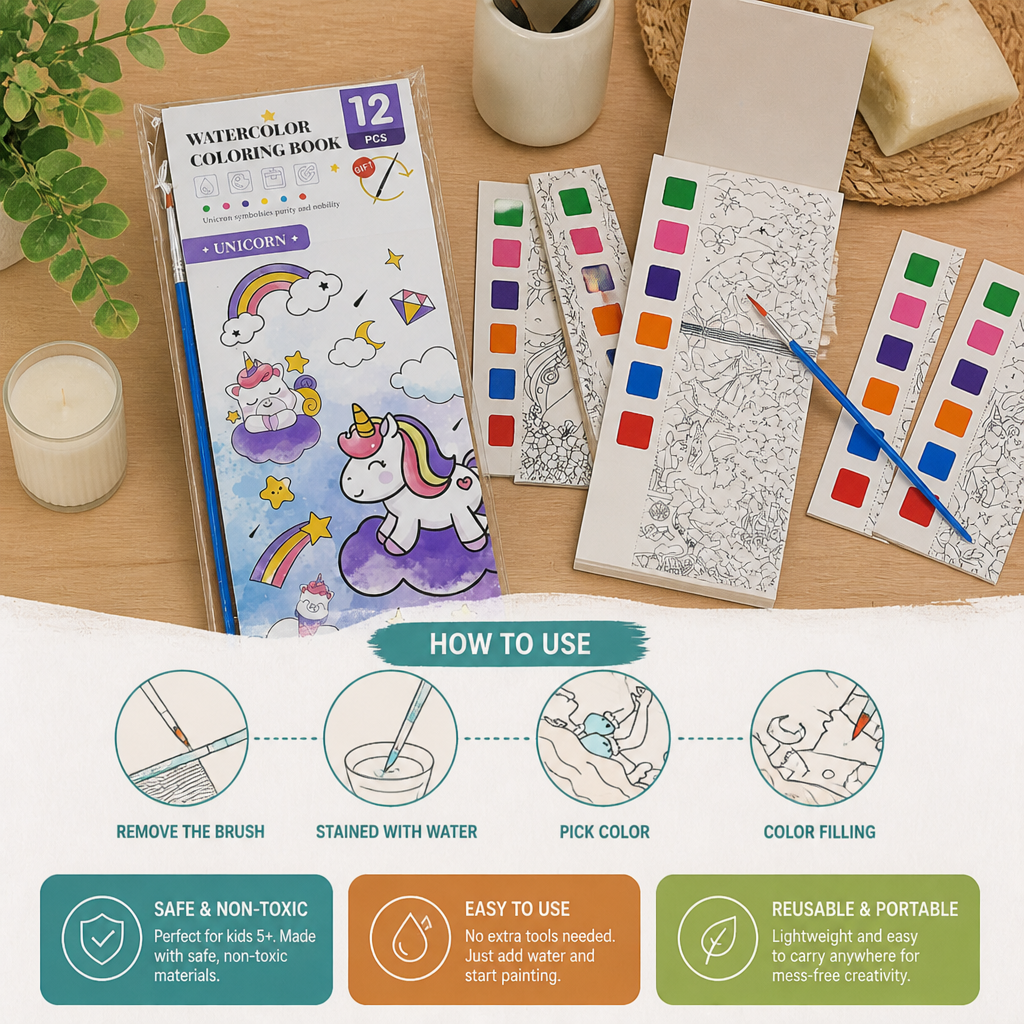All-in-One Watercolour Painting Book with Built-In Paint & Brush
