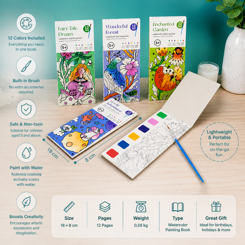 All-in-One Watercolour Painting Book with Built-In Paint & Brush