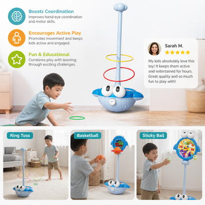 3-in-1 Educational Activity Game – Ring Toss, Basketball & Sticky Ball