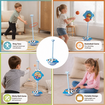 3-in-1 Educational Activity Game – Ring Toss, Basketball & Sticky Ball