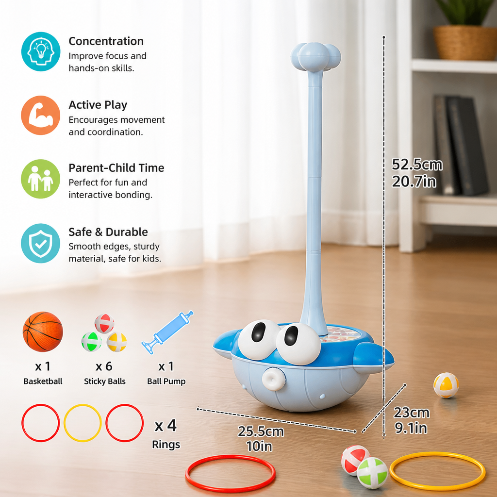 3-in-1 Educational Activity Game – Ring Toss, Basketball & Sticky Ball