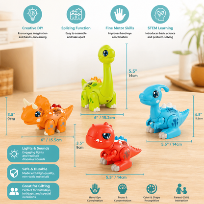 Easy-Assembly STEM Learning Dinosaur Toy with Lights & Sounds