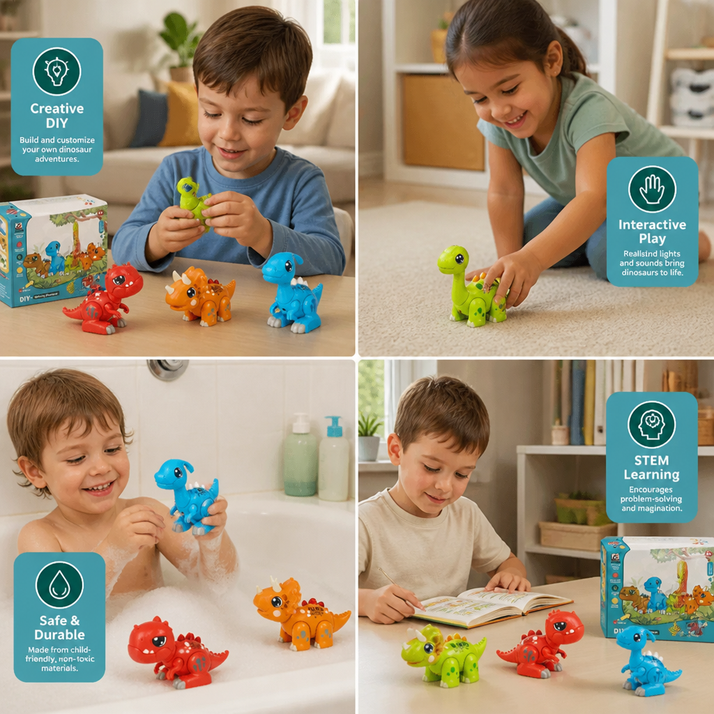 Easy-Assembly STEM Learning Dinosaur Toy with Lights & Sounds