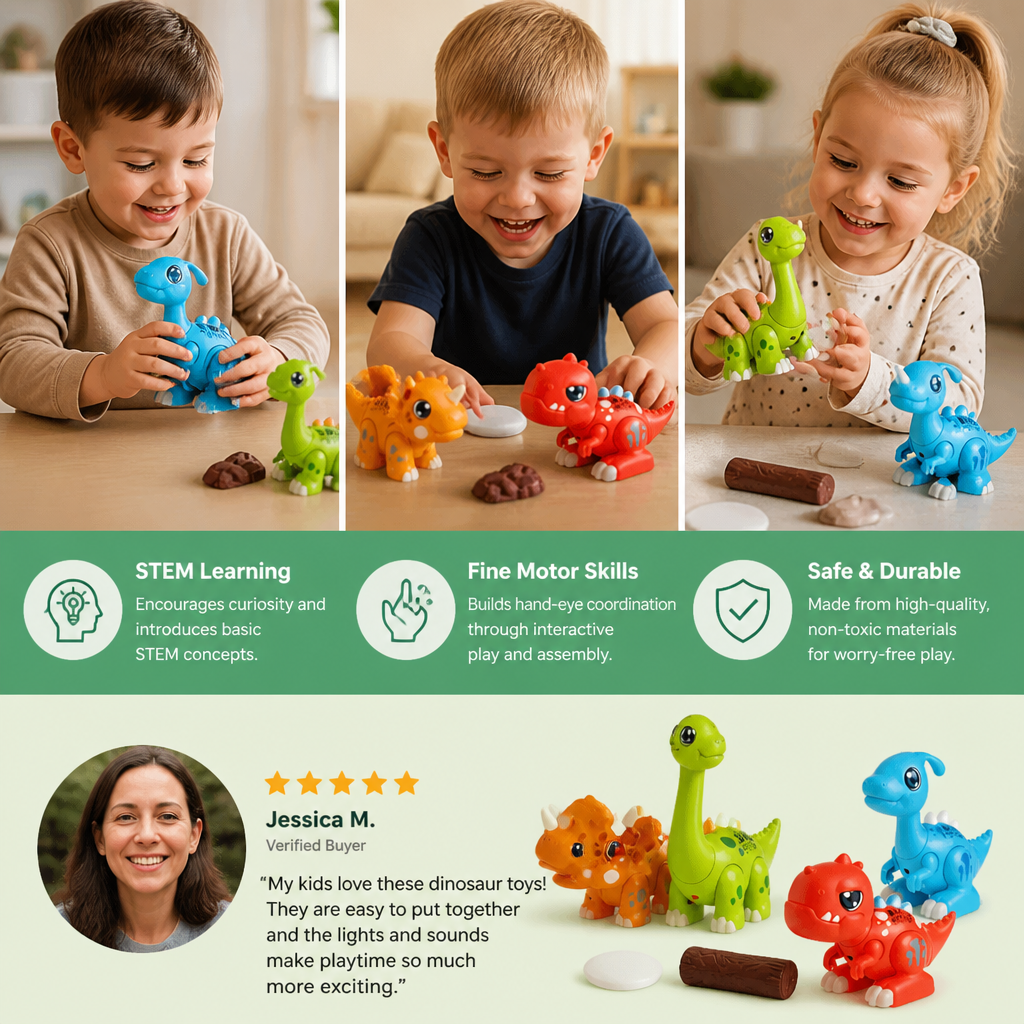 Easy-Assembly STEM Learning Dinosaur Toy with Lights & Sounds