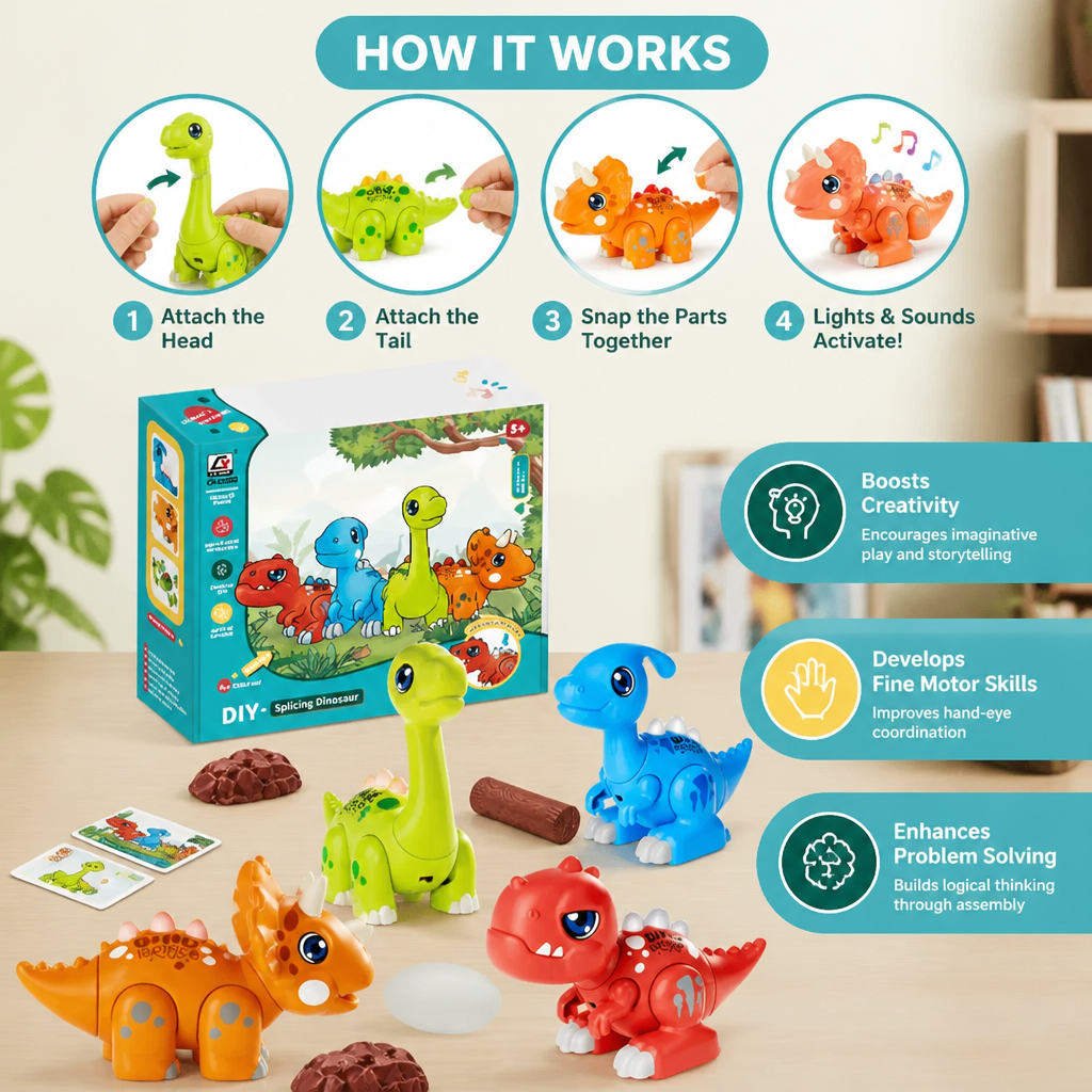 Easy-Assembly STEM Learning Dinosaur Toy with Lights & Sounds