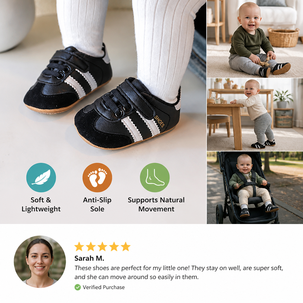 Classic Retro Baby Sneakers – Soft Sole First Walking Shoes