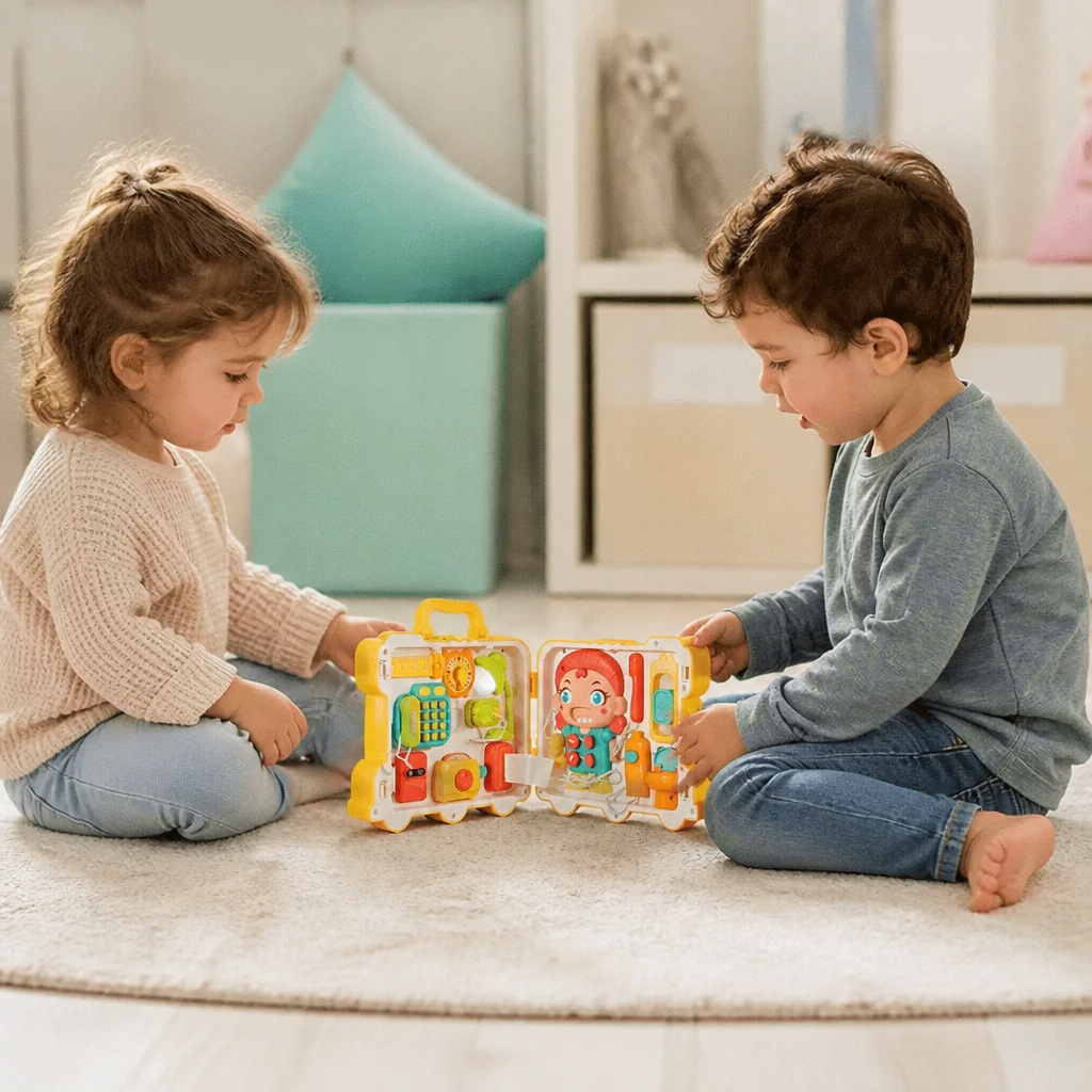 Kids Bus Busy Board Toy with Activities and Doll