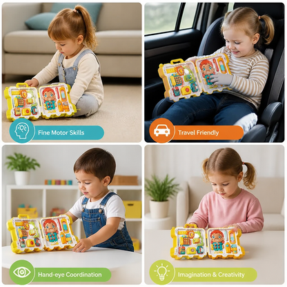 Kids Bus Busy Board Toy with Activities and Doll