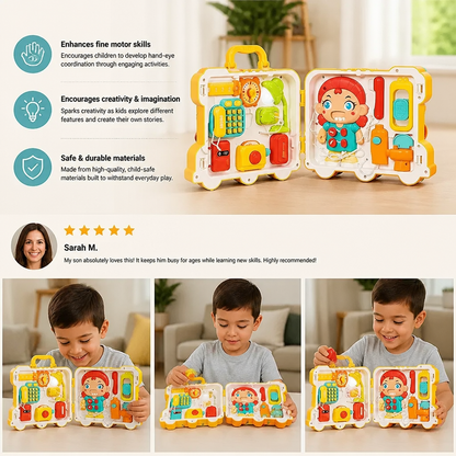 Kids Bus Busy Board Toy with Activities and Doll