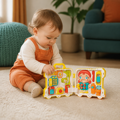 Kids Bus Busy Board Toy with Activities and Doll