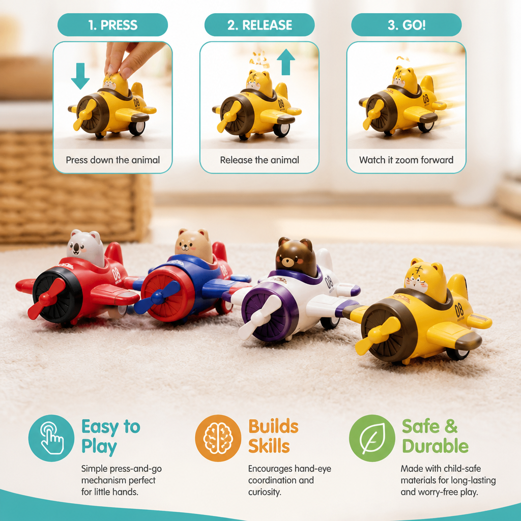 Press & Go Animal Airplane & Truck Toy for Kids