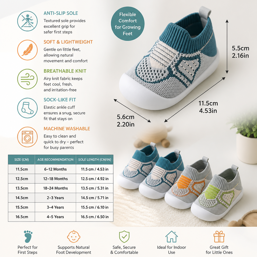 Soft Knit Anti-Slip Baby Sock Shoes for First Steps