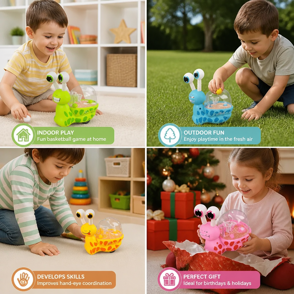 3-in-1 Moving Snail Toy with Basketball Hoop & Telescopic Eyes