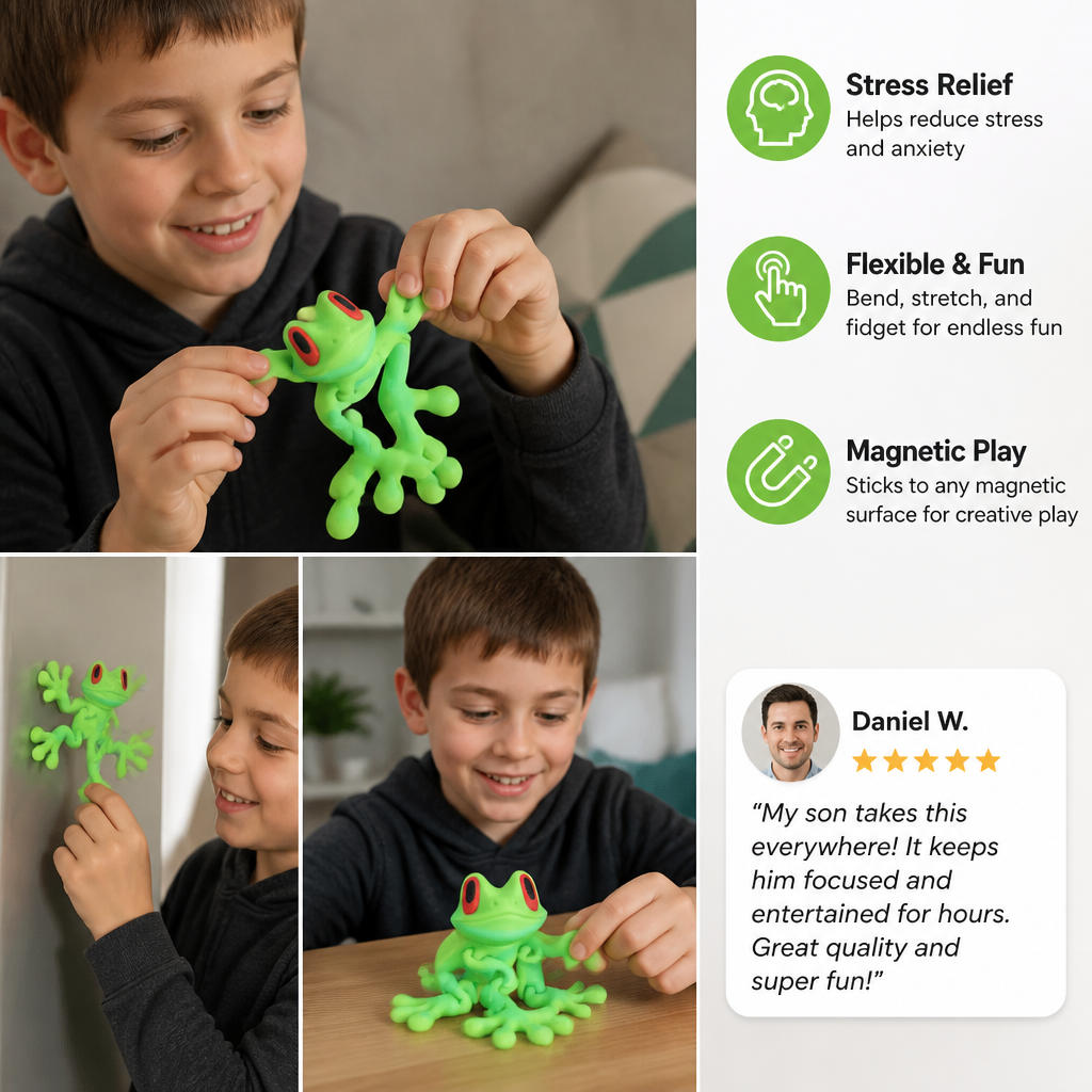 3D Printed Magnetic Flexible Frog Fidget Toy