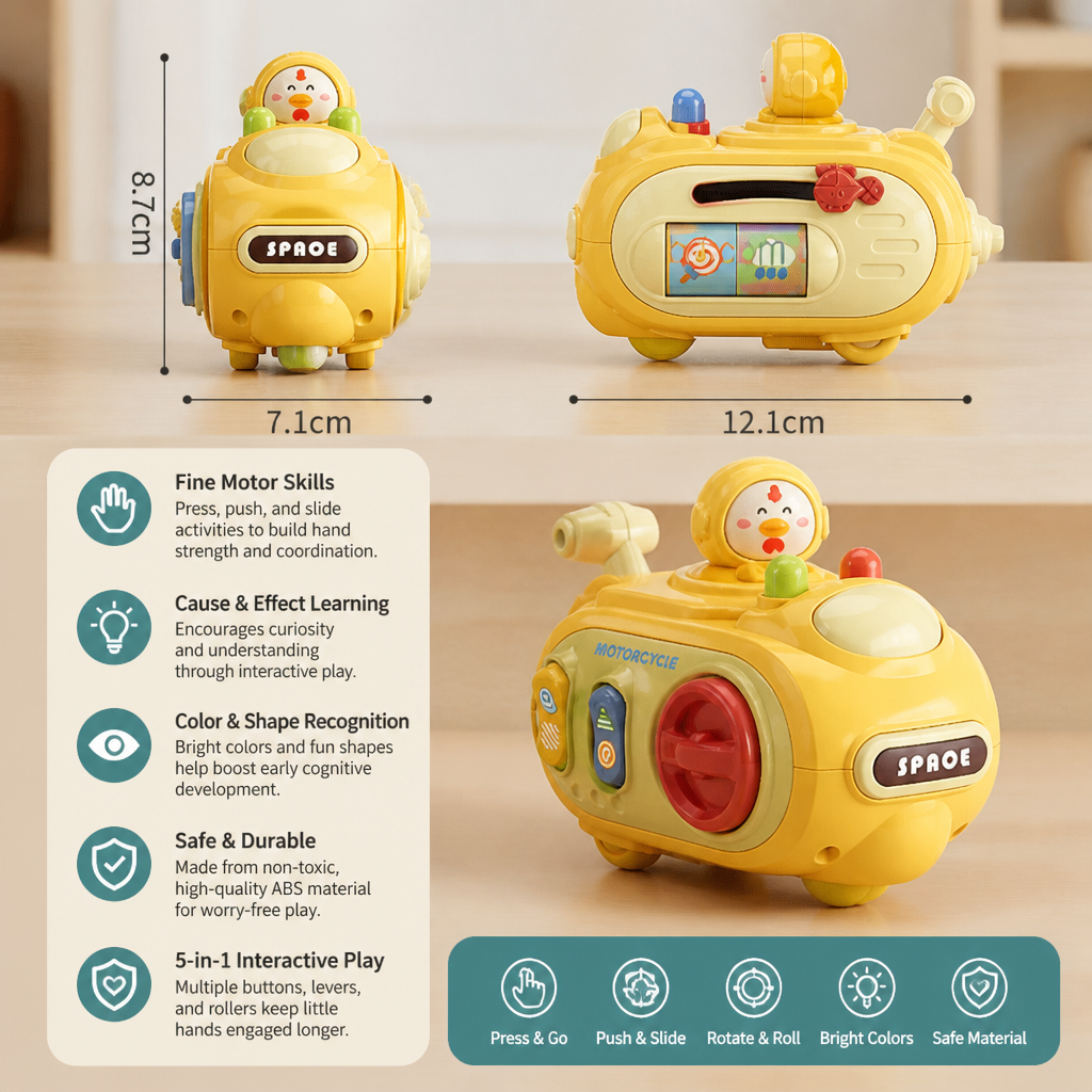 5-in-1 Press & Go Busy Car Toy for Fine Motor Skills Development
