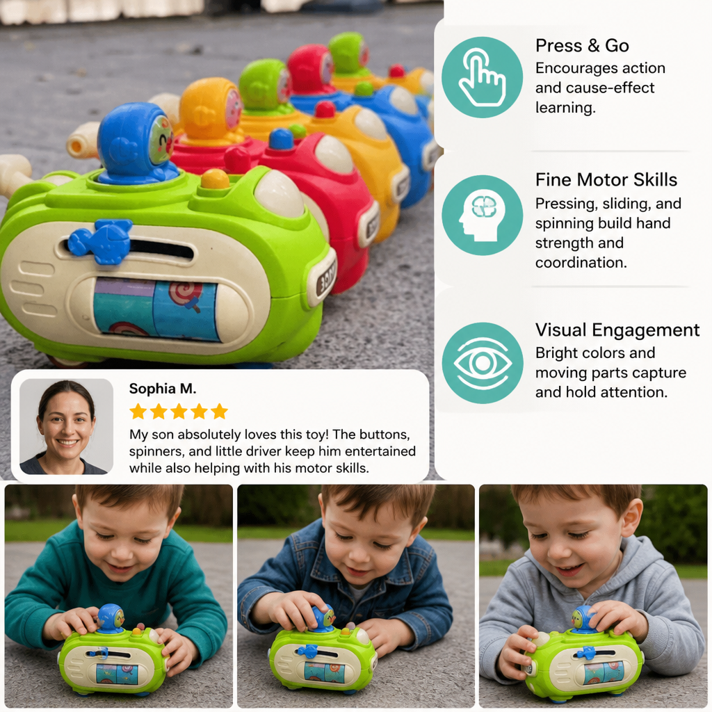5-in-1 Press & Go Busy Car Toy for Fine Motor Skills Development