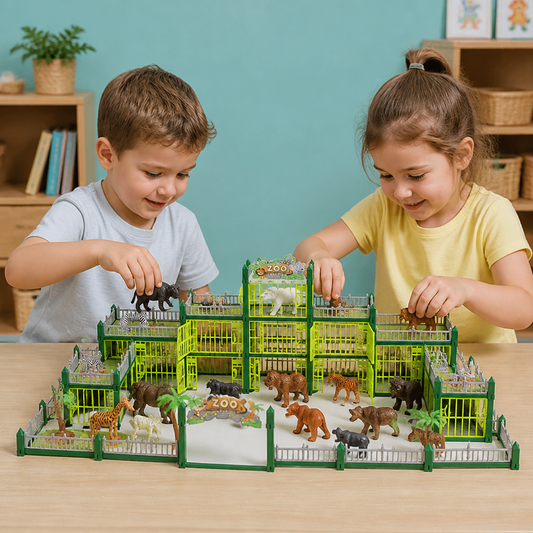 Modular Build-Your-Own Zoo Playset with Animal Figures & Interactive Cages