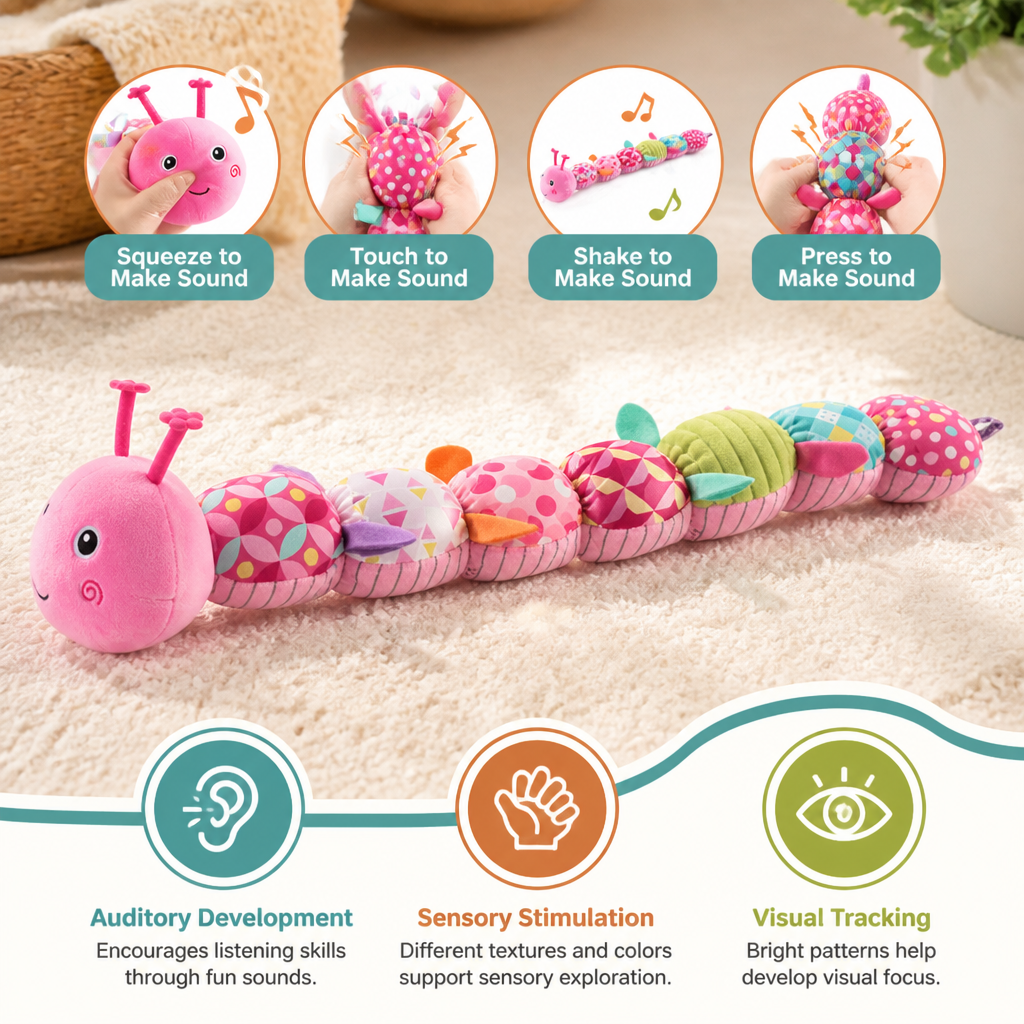 Sensory Plush Rattle and Music Caterpillar